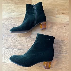 Dries Van Noten Green Velvet Zip Up Boot